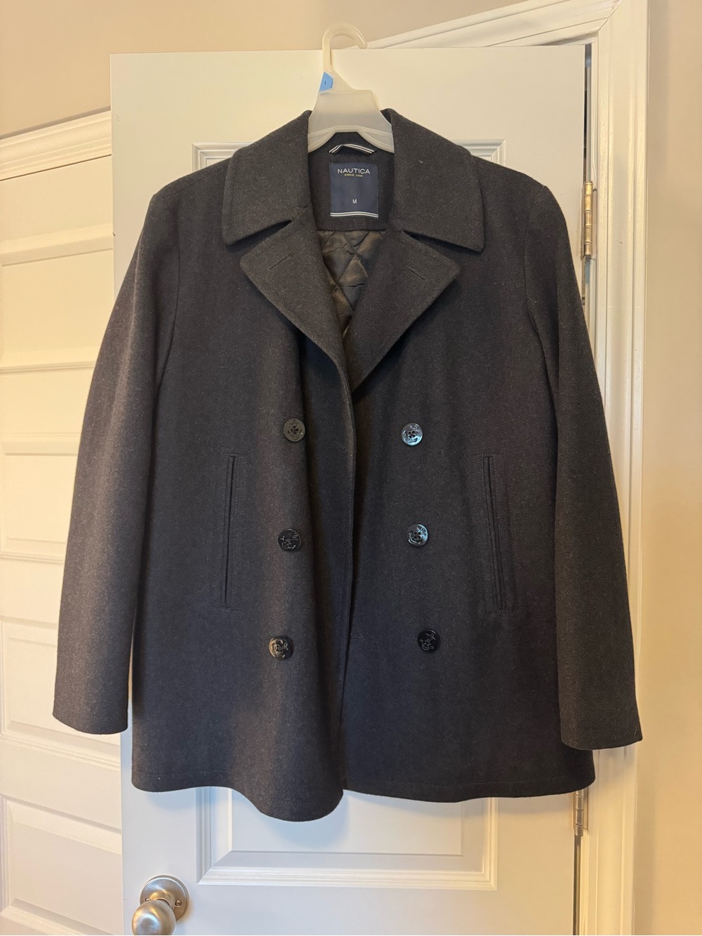 Nautica Men's Navy and Black Wool Blend Coat
